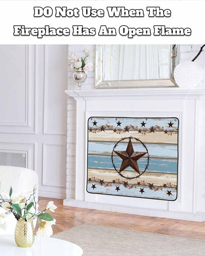Magnetic Fireplace Cover Texas Star Teal Blue Fireplace Screen Decorative Farm Wood Grain Insulation Fireplaces Blocker Blanket Save Energy Fireplaces Draft Stopper Covers for Living Room 39x32 Inch