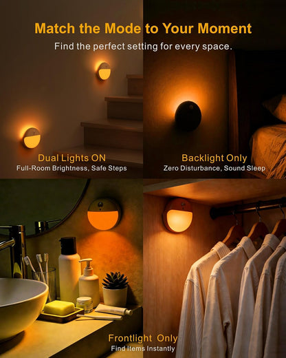 Small Motion Sensor Amber Night Light Battery Operated, Toilet Light | 2 Pack, 3 Modes, Dimmable 1-15lm, Dim Light Soft Glow, No Plug, Wireless Stick on Light for Bedroom, Sleep, Bathroom, Kids