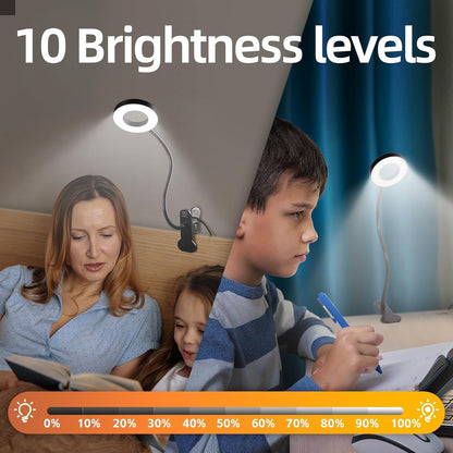 Foneso Desk Lamp Clip on Light, 48 LED USB Lamp with 3 Color Modes 10 Brightness Levels, 360° Flexible Gooseneck Eye Protection Bed Night Light for Reading, Makeup, Craft (Black)