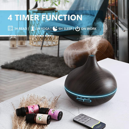 SACATR 500ml Essential Oil Diffuser with 15 Essential Oils, Ultrasonic Cool Mist Humidifier, Remote Control, 4 Timers, 15 Color Lights, Auto Shut-Off