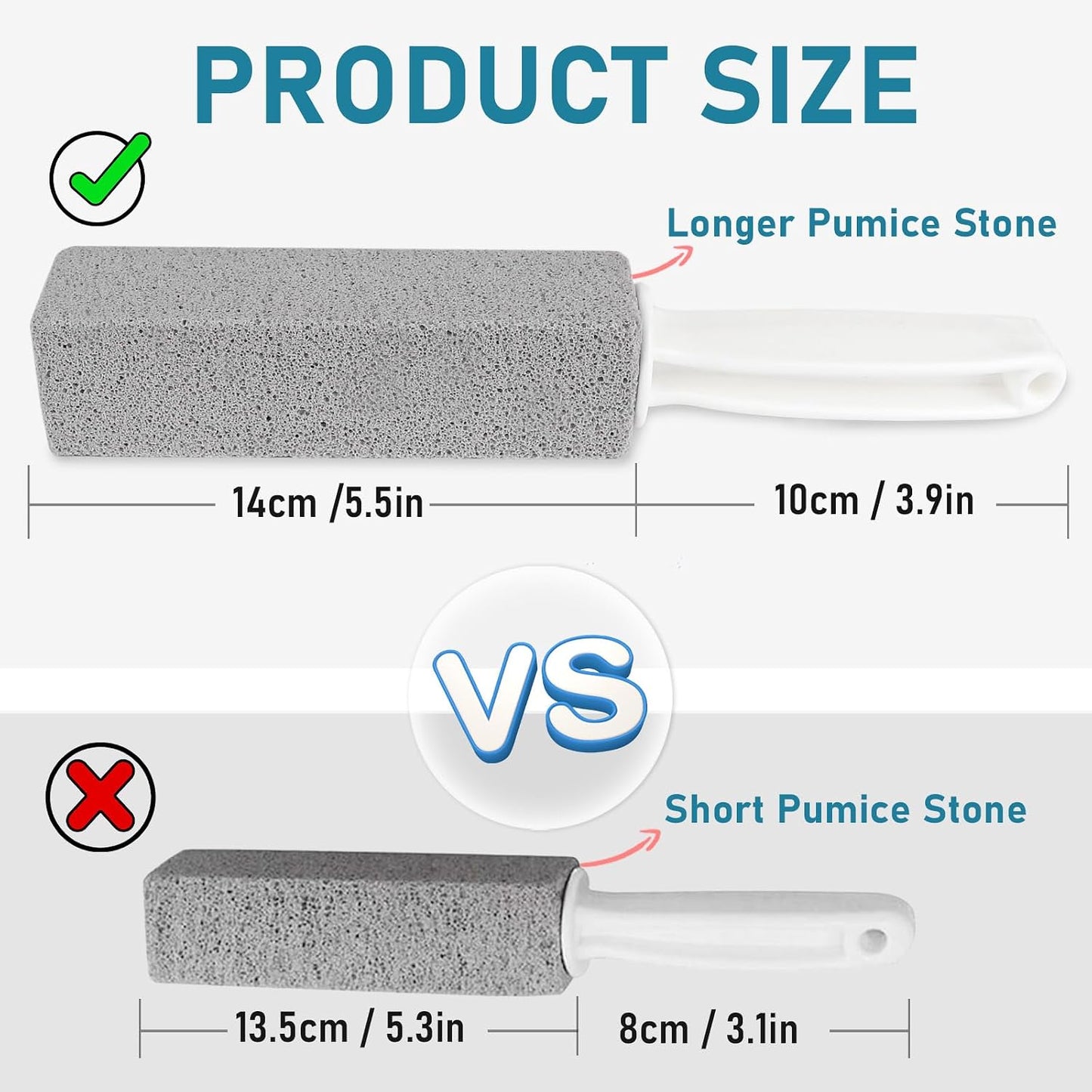 Pumice Cleaning Stone, 2 Pack Toilet Bowl Cleaner Toilet Brush, Gray | Non-Slip Long Plastic Handle, for Kitchen, Bath, Pool, Household Cleaning