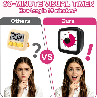 Visual Timer 60 Minute Timer Silent Countdown Clock – No Ticking, Gentle Ring with Mute Option, Timers for Kids Homework Classroom Management Kitchen Pasta, Adult Pomodoro & Deep Work, Purple