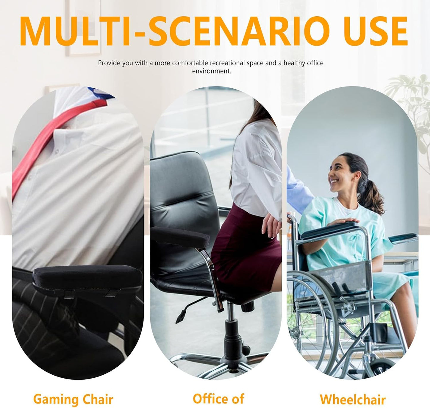 Set of 2 Soft Memory Foam Office Chair Arm Covers, Wheelchair Armrest Pads for Elbow & Forearm Pressure Relief, Chair Arm Rest Pads Cushions for for Office Desk Gaming Chair, Black