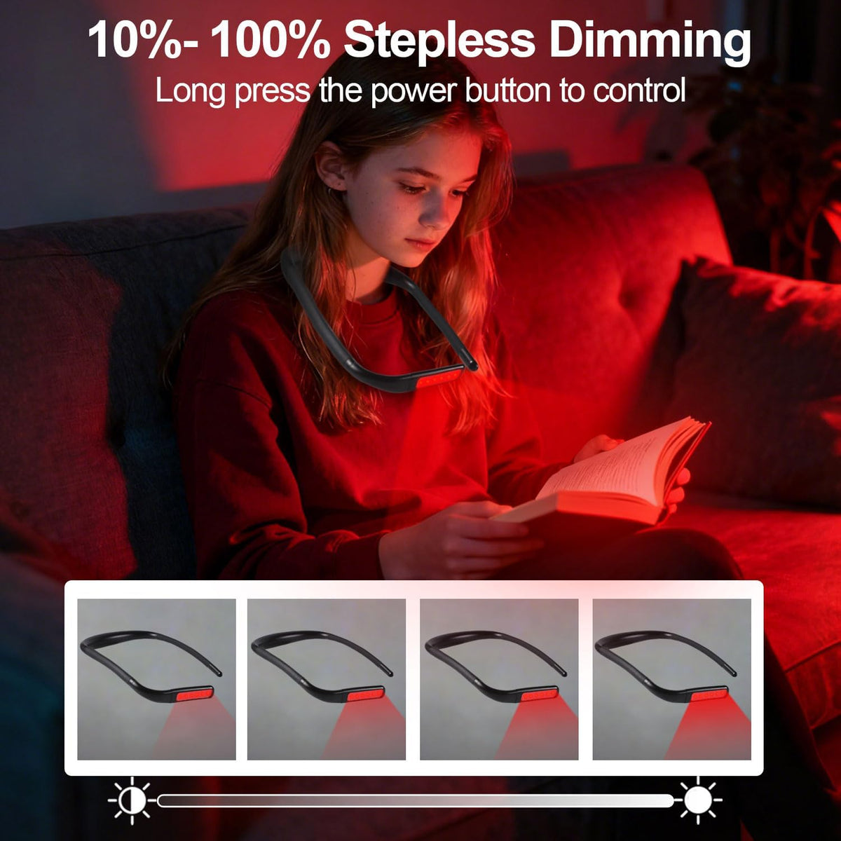 630nm Red Neck Reading Light - Zero Blue Light, Rechargeable Dimmable Portable LED Red Neck Book Lamp for Reading, Crafts, Knitting, Crochet at Night, Ideal Gift for Readers and Craft Lovers
