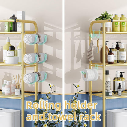Simple Trending Over The Toilet Storage Cabinet, Metal Bathroom Shelf Organizer with Paper Holder and Hooks, 3 Tier, Black