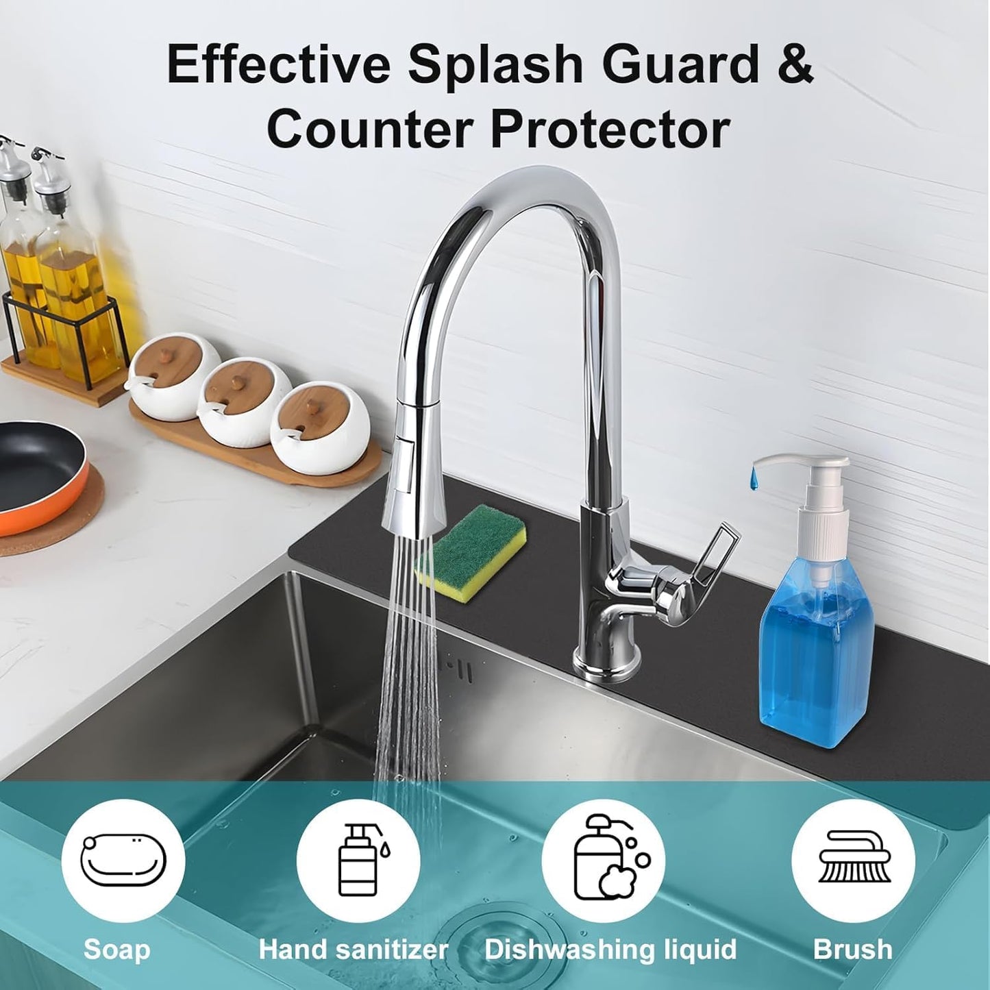 Customizable Kitchen Sink Faucet Mat: 30"Lx5.5"W Absorbent Splash Guard | Non-slip Fabric Rubber Mat, Cut to Fit Oval Rectangle Square Faucet & 2,3,4 Holes Irregular Sink with Soap Dispenser Air Gap