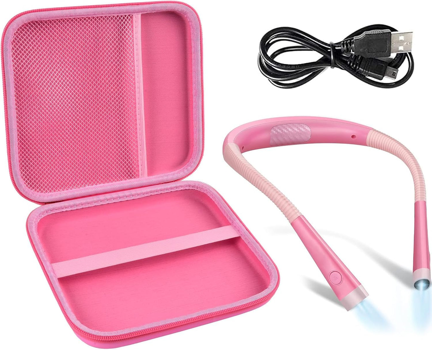 GWCASE Hard Carrying Case for Glocusent for Vekkia LED Neck Reading Lights | Shock-Resistant EVA Shell, Mesh Pocket for Cable, Keep Small Gear Neat for Bedtime Reading, Crochet, Travel, Pink , Box Only