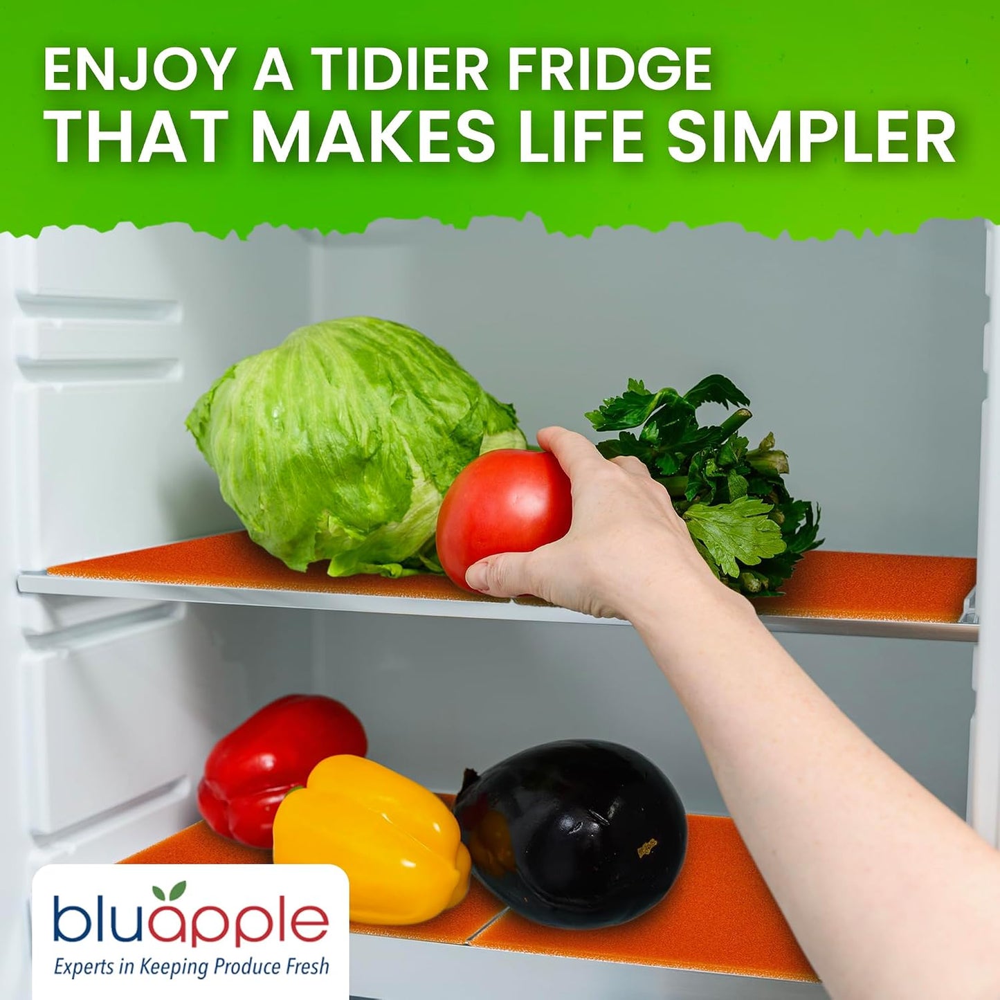 Bluapple FreshMats - Refrigerator Bin Liners, Fridge Drawer Mats - Keeps Produce Fresh Longer, Prevents Bruising, Promotes Air Circulation - BPA-Free Polyurethane Foam - (4-Piece Set, 12"x15", Green)