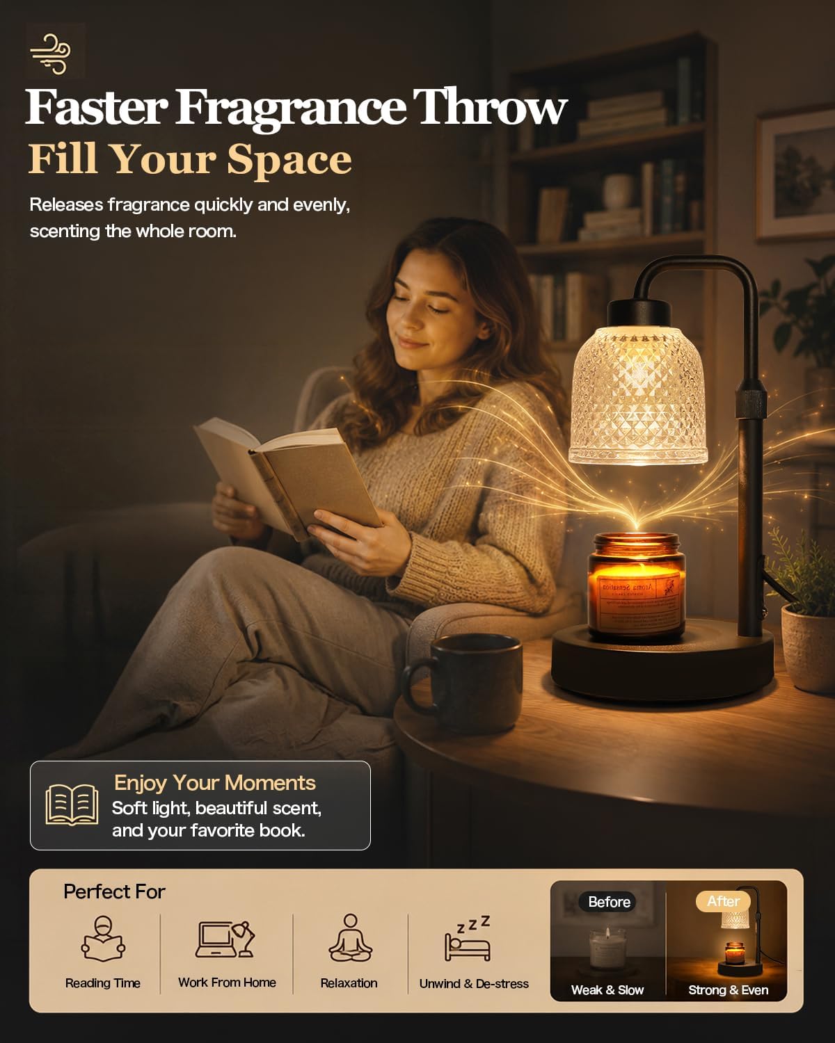 AIFEI Candle Warmer Lamp with Timer, 2/4/8H Auto-Off Candle Lamp, Black