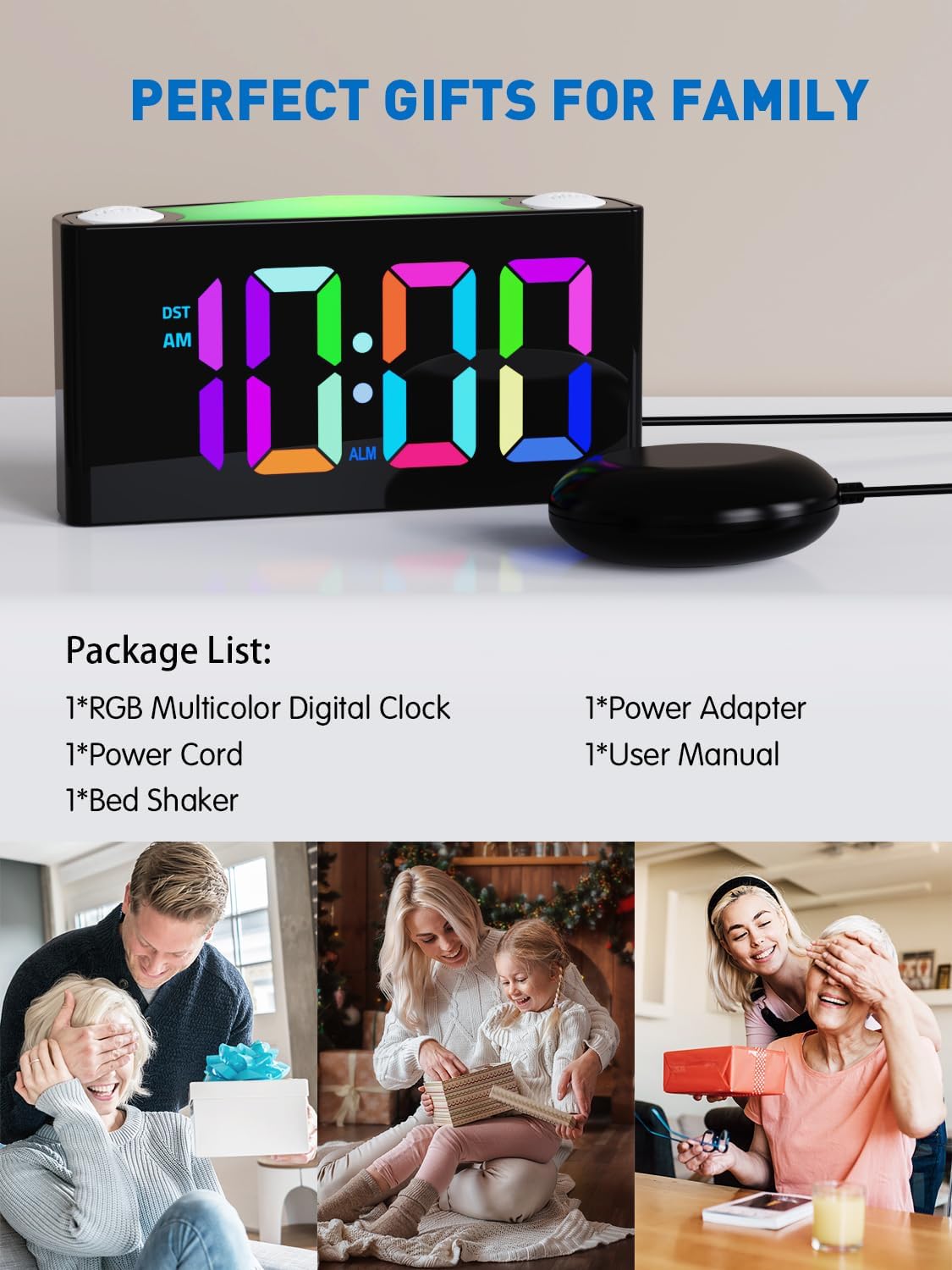 Vibrating Alarm Clock for Heavy Sleepers with Bed Shaker, 3 Wake-Up Modes