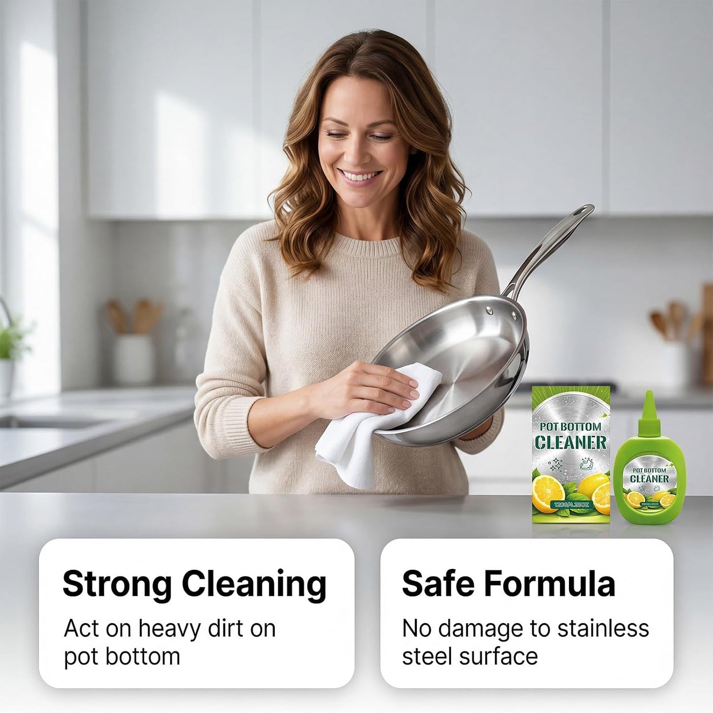 Oven & Pot Bottom Cleaner Gel 4.23 OZ, Stainless Steel | Gel for burnt marks & carbon on stainless steel pots, oven surfaces & cookware; lemon scent; pointed nozzle; 4.23 OZ