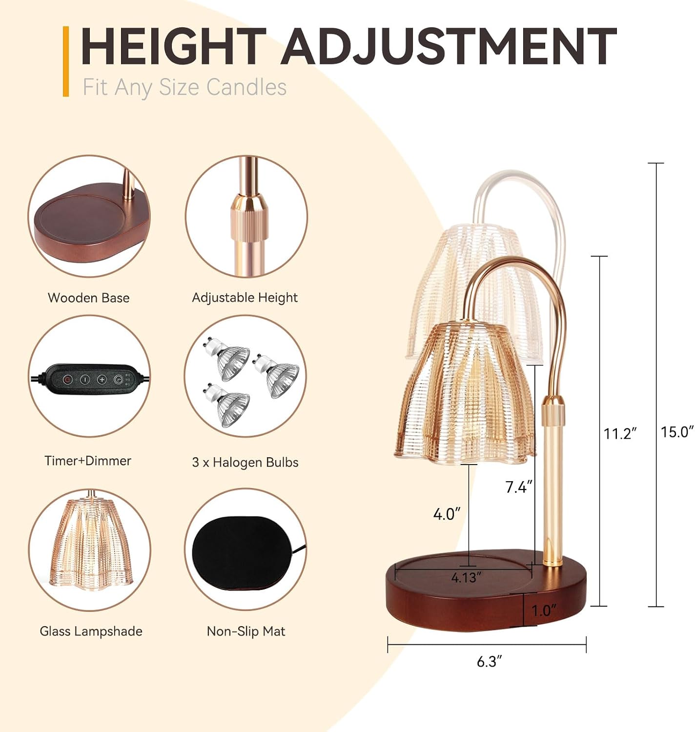 Candle Warmer Lamp with 3 Bulbs, Adjustable Height Dimmable Candle Warmer with Timer, Candle Lamp with Charming Gift Box Ribbon,Birthday Gifts for Women Mom, House Warming Gifts New Home Decor