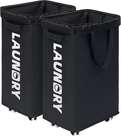 CHICVITA 75L Large Rolling Laundry Basket with Wheels & Wash Bag, Grey | Collapsible design saves space for corner dorms. Removable wash bag for easy laundry transport