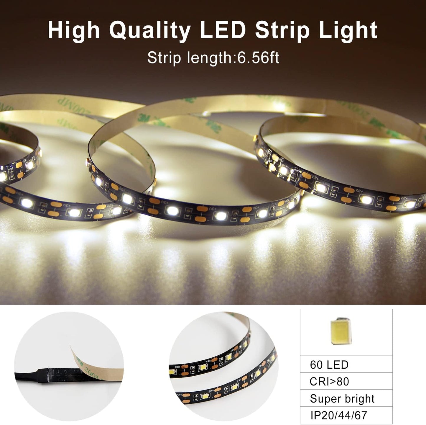 VST 6.56 ft Led Strip Light, Motion Sensor LED Tape Light with Battery Operated for Closet Wardrobe Stair Under Counter Cabinet Bedroom (6500K Cool White)