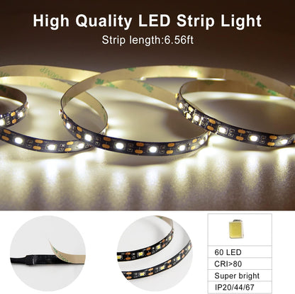 VST 6.56 ft Led Strip Light, Motion Sensor LED Tape Light with Battery Operated for Closet Wardrobe Stair Under Counter Cabinet Bedroom (6500K Cool White)