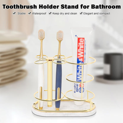 Toothbrush Holder Stand for Bathroom, Metal Toothbrush Organizer with Marble Base, Toothbrush Storage Collection for Family, Suitable for Home Hotel Countertop Vanity (Small, Matte Black)