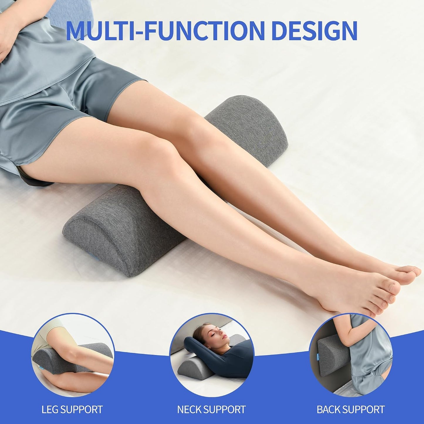 Knee Pillow for Back Sleeping, Gel Memory Foam Leg Pillow for Back Pain, Under Leg Support for Sleeping, Half Moon Bolster Pillow