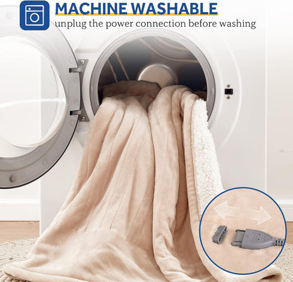 Sealy Electric Throw Blanket Heated Flannel & Sherpa Auto Shutoff 50"x60"
