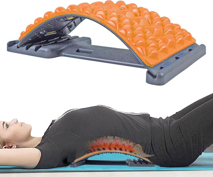 Back Stretcher for Lower Back Pain Relief - 4 Level Adjustable Spine Decompression & Cracking Device, Lumbar Support for Sciatica, Scoliosis and Posture Correction (Orange)