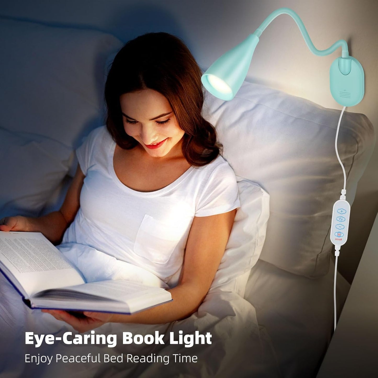 LiFMIRA Wall-Mounted LED Bedside Reading Light with USB Charging Port, 10-Level Dimmable & Adjustable 5 Color, Plug-in Adhesive Night Lamp for Books in Bed, Eye-Caring Bedroom Lighting (White)