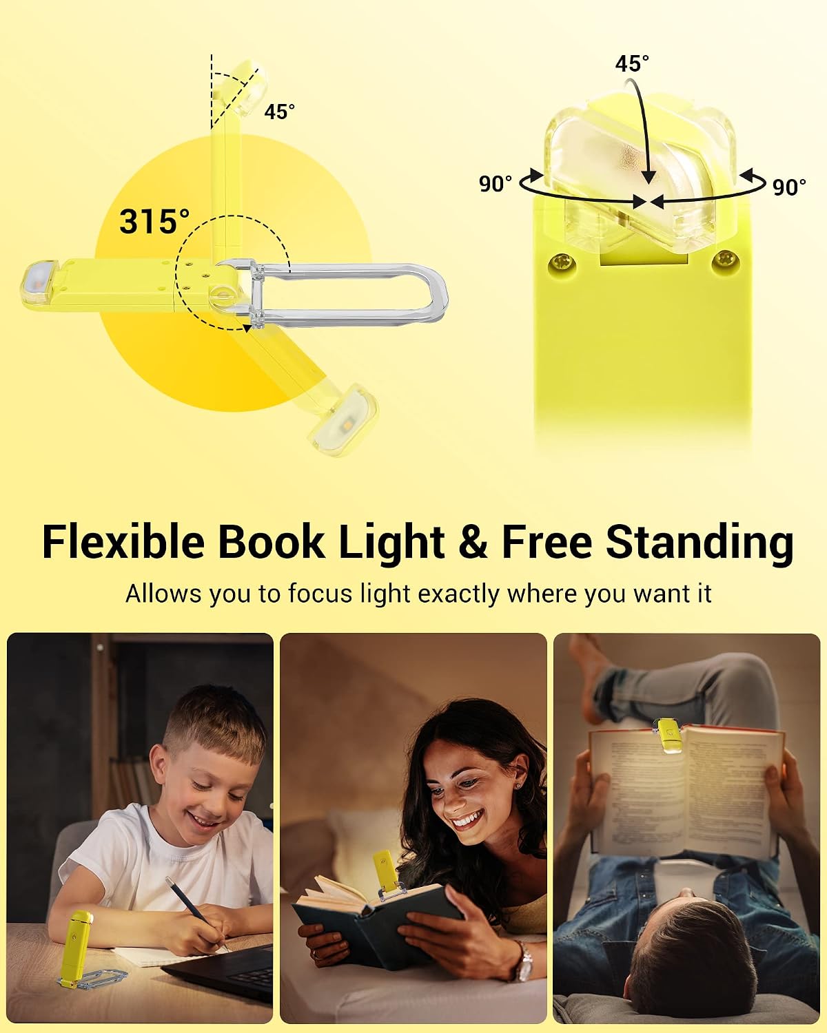 DEWENWILS USB Rechargeable Book Reading Light, 3000K Warm White, Brightness Adjustable Clip on LED Bookmark Lamp at Night in Bed, Portable Booklight for Bookworms, Kids