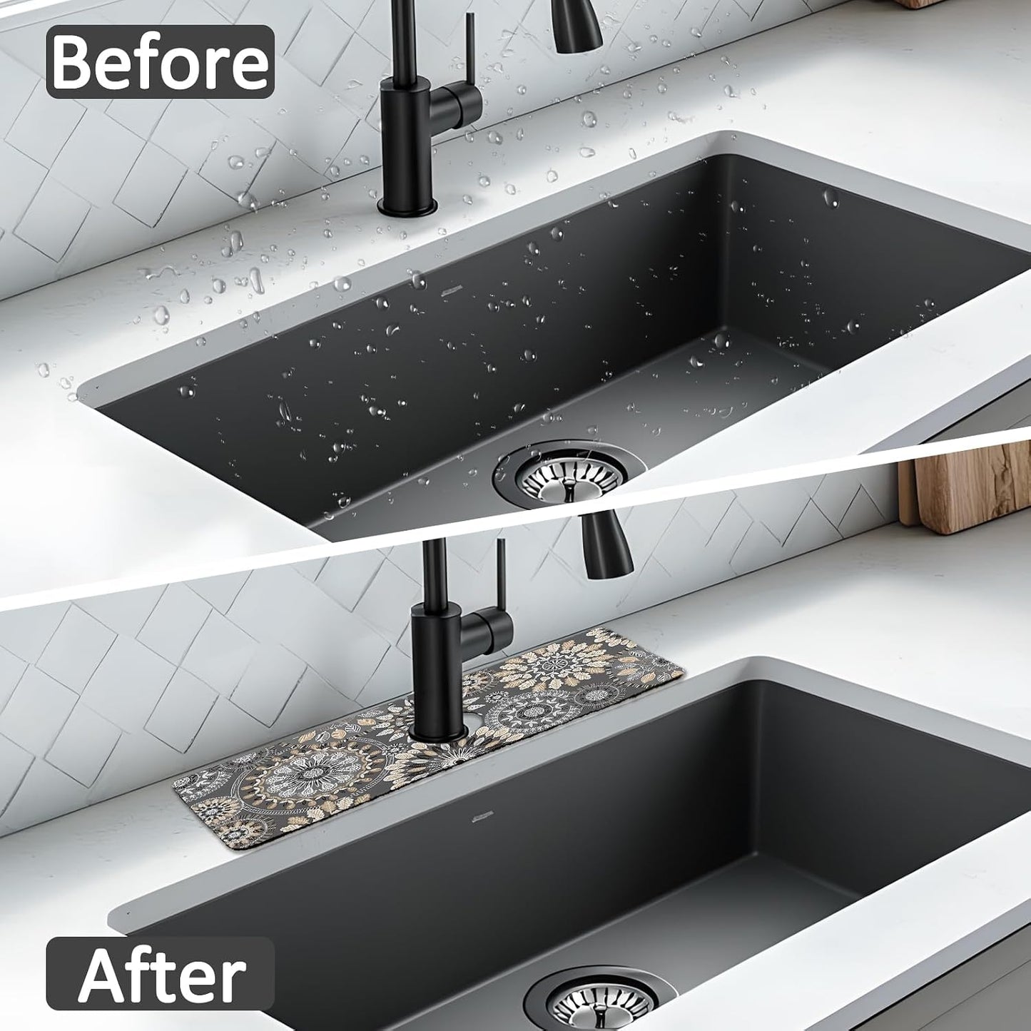 24" X 5.5" Kitchen Sink Splash Guard Faucet Mat Mandala Super Absorbent Fast Drying Faucet Guard & Draining Mat Sink Splash Guard Behind Faucet for Kitchen, Bathroom
