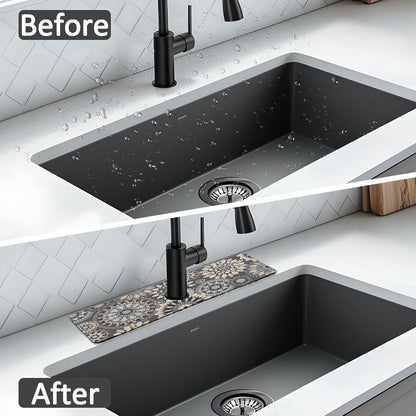 24" X 5.5" Kitchen Sink Splash Guard Faucet Mat Mandala Super Absorbent Fast Drying Faucet Guard & Draining Mat Sink Splash Guard Behind Faucet for Kitchen, Bathroom