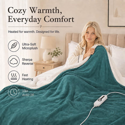 Electric Heated Blanket Full Size 72"x84" – Light Gray | ETL for Safe Overnight, 4 Heat Settings & 10H Auto Off, Dual-Sided Microplush Sherpa for Home Night, Machine washable