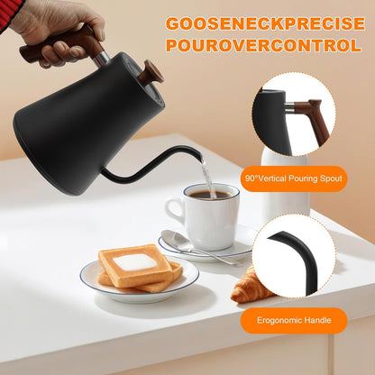 1200W Gooseneck Electric Kettle, 0.24 Gal Pour-Over Kettle with Variable Temperature Control (104-212°F) & 24H Keep Warm, LED Display, Coffee Pot for Coffee, Tea Brewing - Stainless Steel, 110V