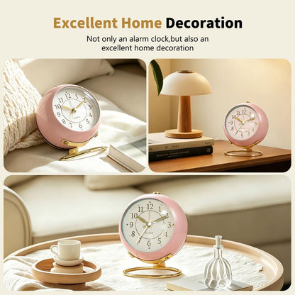 Analog Alarm Clock, Retro Small Desk Clock with Night Light, Backlight Cute Simple Design, Silent Non-Ticking, Battery Powered, Clock for Bedroom,Travel,Kitchen,Bedside Desktop Decor