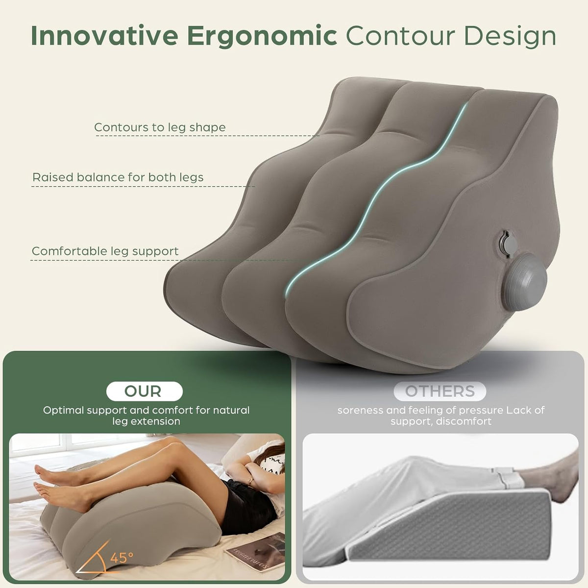 Inflatable Leg Elevation Pillow After Surgery, Wedge Leg Knee Elevating Pillows for Blood Circulation for Traveling, Injury Recovery, Swelling, Leg Support Cushion Knee Hip Ankles Pain