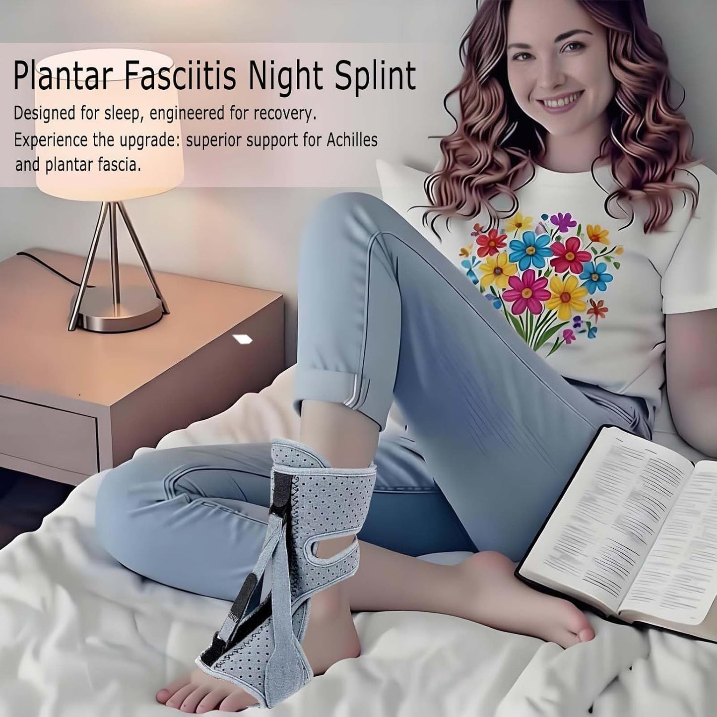 2026 Upgrade Plantar Fasciitis Night Splint for Men Women, Adjustable Achilles Tendonitis Brace Relief Foot Drop Brace for Sleeping, Heel Spur Calf Stretcher Dorsal Support Boot