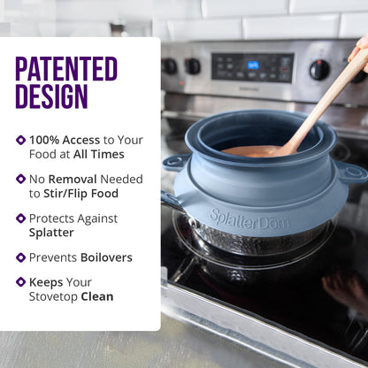 L.I.Q. Silicone Splatter Guard, Durable SplatterDom, Blue Steel, Large | 10 and 12 Inch Pots, 10'' Lid, Food and Oil Splash Guard for Cooking, Easy to Clean and Store, BPA-Free, Microwave Safe