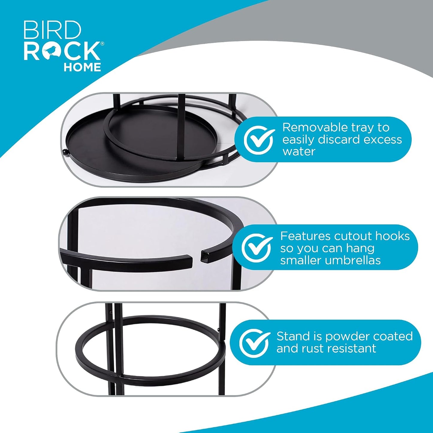 BIRDROCK HOME Decorative Umbrella Stand with Removable Water Tray - Large Freestanding Umbrella Rack and Cane Walking Stick Organizer - Metal Umbrella Holder for Entryway & Indoor Use - Black, Striped | Decorative Large Freestanding Rack and Cane Walking