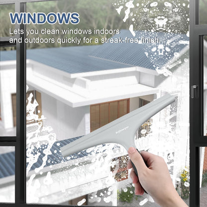 Shower Squeegee for Glass Doors, 10 Inch Bathroom Squeegee for Shower Glass | Streak Free No Squeak, Anti-Rust, All Purpose Glass Squeegee with Hook, Tile Walls, Mirror, Window, Car, Water & Soap Removal
