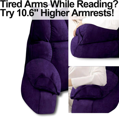 Reading Pillow for Bed with Arms, Back Support, Memory Foam（Grey Black）