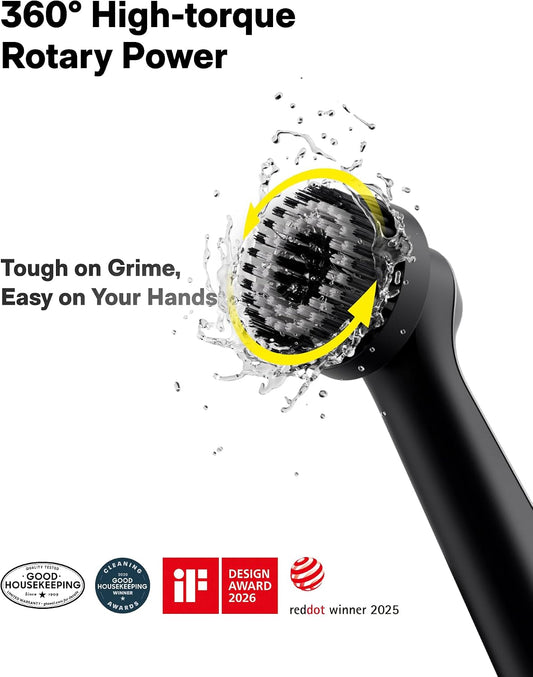 HOTO Wand™ Cordless Spin Scrubber, Electric Grout Brush, 12 Brush Heads | IPX7 Full Body Waterproof Bathroom Scrubber, Cleaning Brush for Grout, Tiles, Corners, Crevices