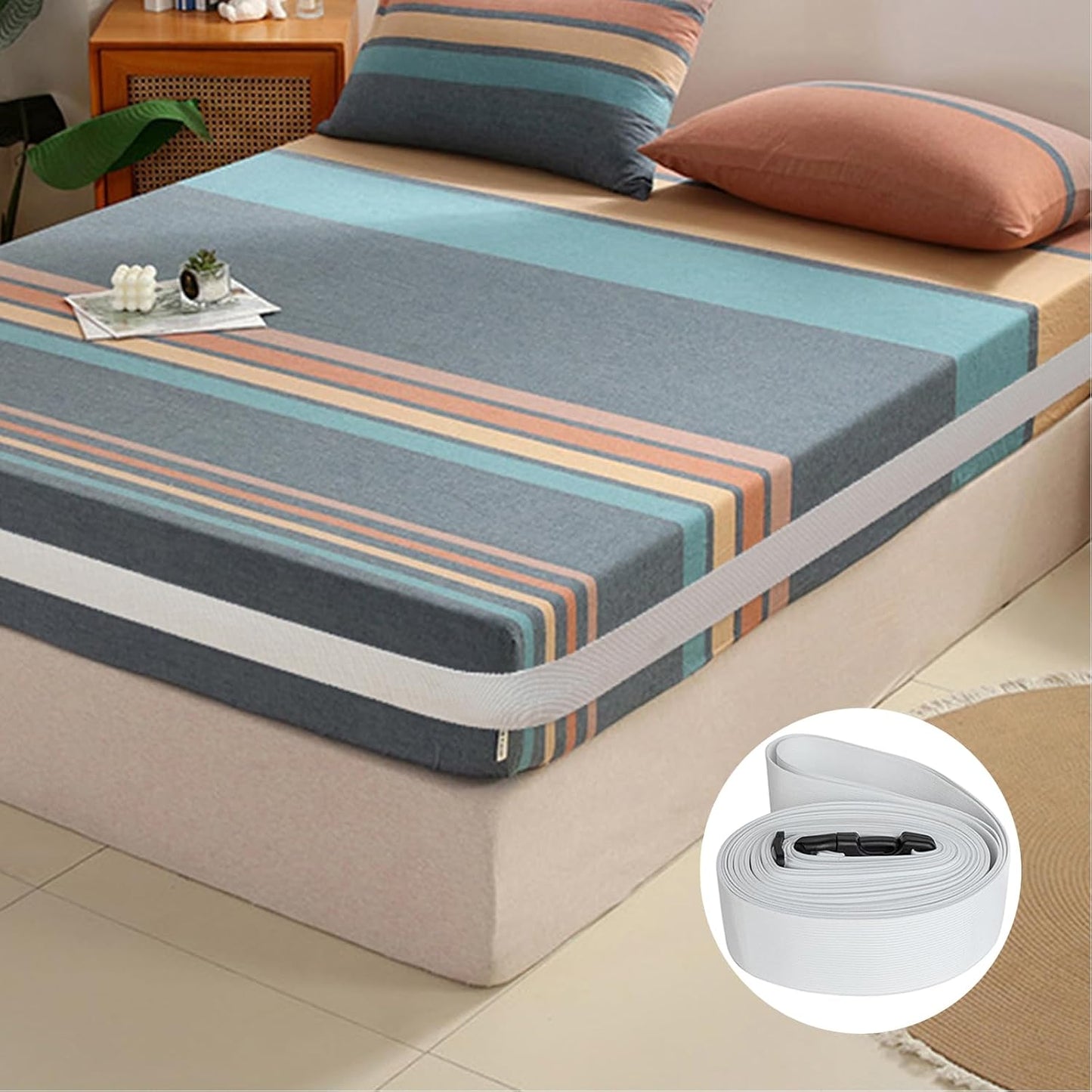 Bed Sheet Holder Straps Reliable Sheet Hold Fitted Sheet Strap for Firm & Tight, Elastic 2 Inch Wide Mattress Strap Hold Sheets On Place for Twin&Full Size Mattress (White, 13 FT)