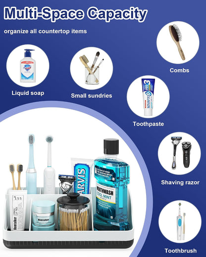 Bathroom Counter Organizer and Storage, 7 Slots Detachable Toothbrush Holders for Bathrooms, Anti-Slip Electric Toothbrush and Toothpaste Holder Countertop Vanity Organizer Accessories for Adults Kids