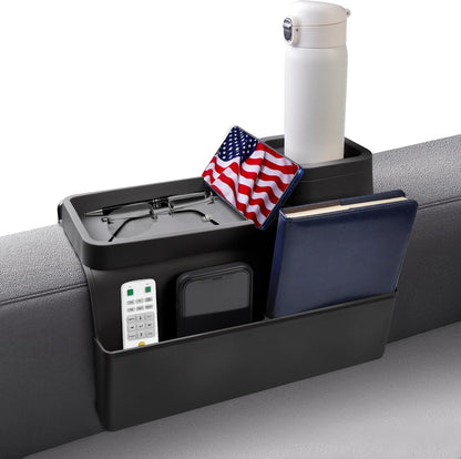 Couch Cup Holder Tray - Silicone Sofa Armrest Organizer Slate Gray | couch caddy with side pockets for drinks, phone, remote; sofa arm chair table arm chair caddy for recliner armrest organizer