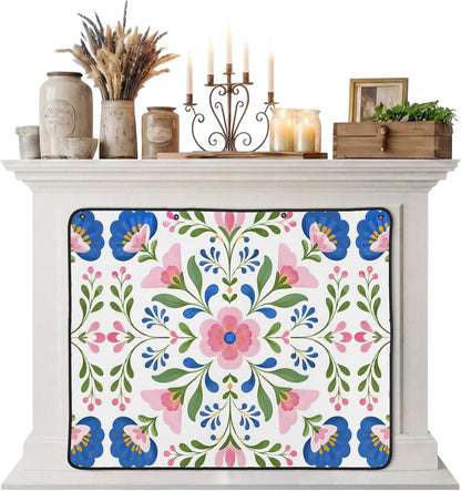 Magnetic Fireplace Cover Bird Branches Fireplace Screen Decorative Green Leaves Frame Insulation Fireplace Blocker Blanket Save Energy Fireplace Draft Stopper Covers for Living Room 45x34 Inch