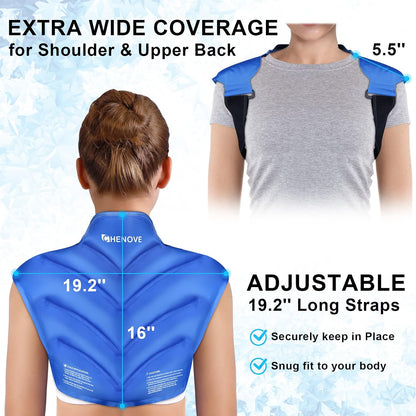 Chenove Ice Pack for Shoulders Upper Back with Strap, Neck and Shoulder Ice Pack Wrap Rotator Cuff Gel Reusable with Cold Compression Therapy, Soreness (Black)