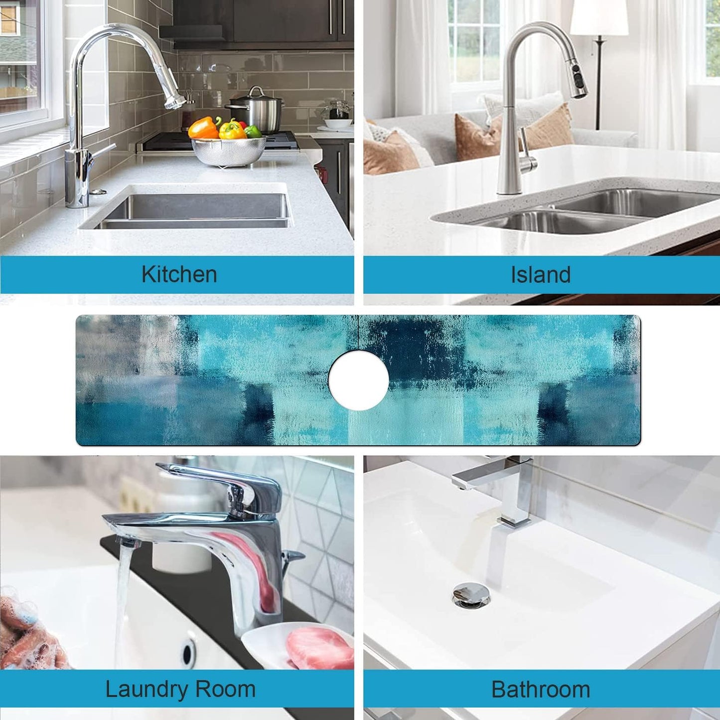 Kitchen Sink Splash Guard Faucet Mat Super Absorbent Fast Drying Mat Sink Gadgets Splash Guard Behind Faucet Drip Catcher for Kitchen (Pink Red Roses Floral, 23.5x5.5in)