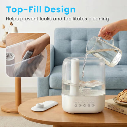 COWSAR Humidifier for Bedroom, 3L Top Fill Cool Mist Humidifier for Large Room, Easy to Fill & Clean, Quiet 22dB, Baby Humidifier, Nightlight, Timer/Sleep Mode, 360° Nozzle, Aromatherapy Tray, White