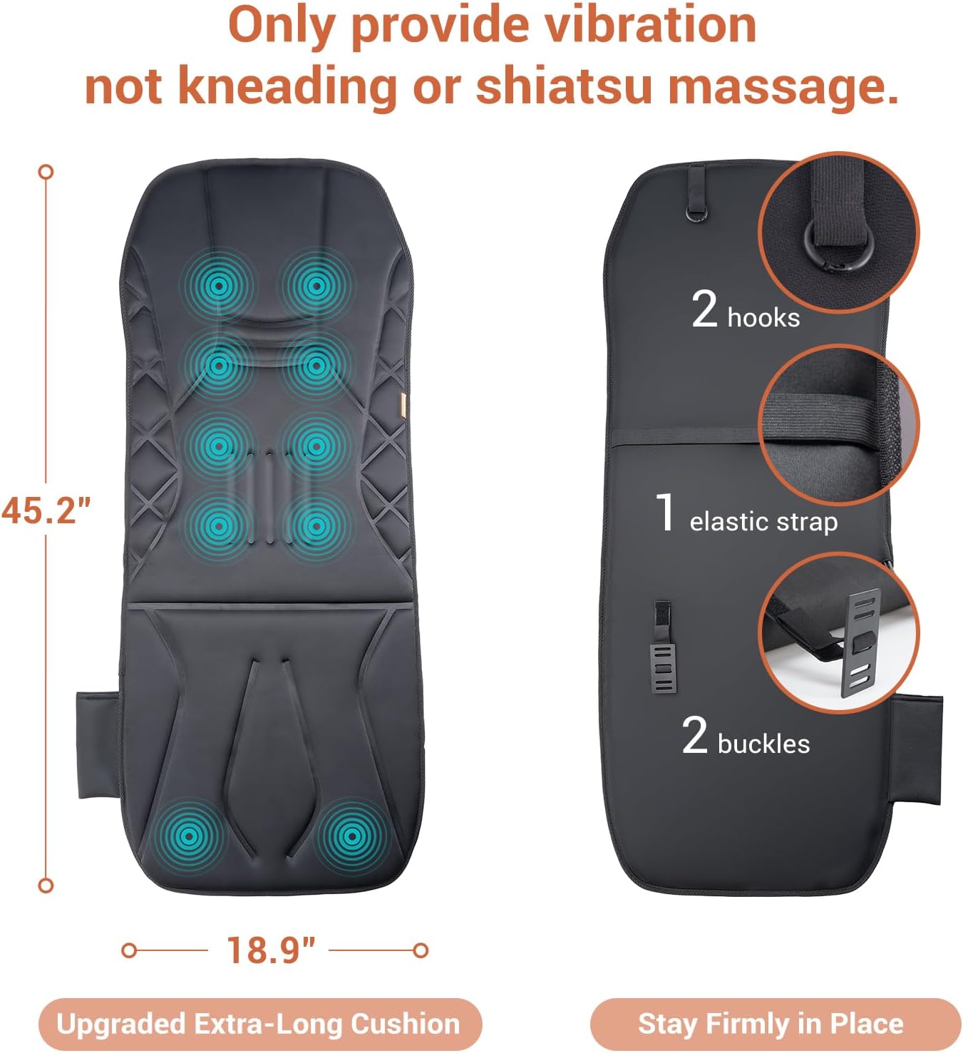 CARSHION Upgraded Length,10 Vibration Motor,Back Massager Cushion with Heat | Heated Seat Cover Massage Cushion for Pain Relief for home