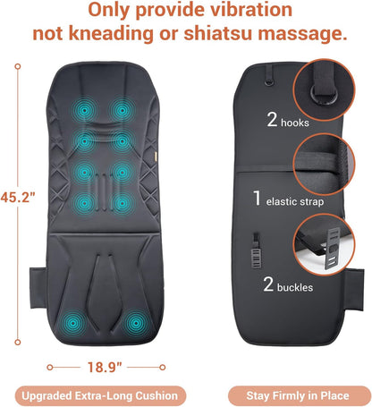 CARSHION Upgraded Length,10 Vibration Motor,Back Massager Cushion with Heat | Heated Seat Cover Massage Cushion for Pain Relief for home