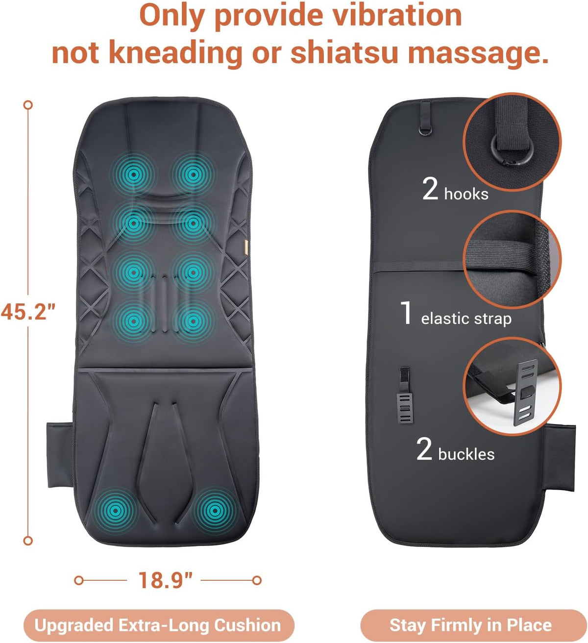 CARSHION Upgraded Length,10 Vibration Motor,Back Massager Cushion with Heat