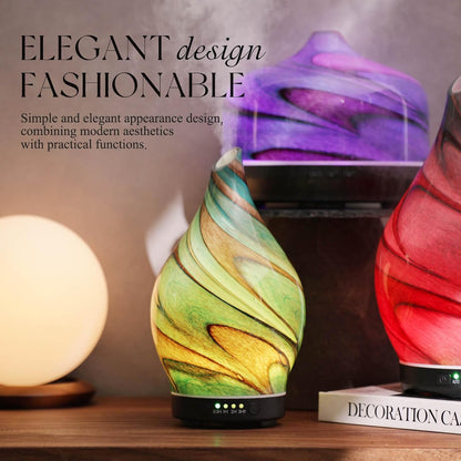 Porseme Oil Diffuser 3D Glass Aromatherapy Ultrasonic Humidifier, Air Refresh Auto Shut-Off, Timer Setting, BPA Free for Home Hotel Yoga Leisure SPA Gift 150ml Last 6H - Colors B