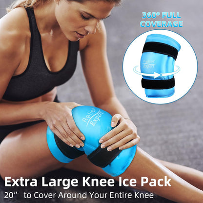 Relief Expert Knee Ice Pack Wrap Around Entire Knee, Large Ice Pack for Leg Soothing Discomfort, Reusable Ice Wraps with Cold Compress for Musclar Relaxation, Post-Workout Recovery,XL
