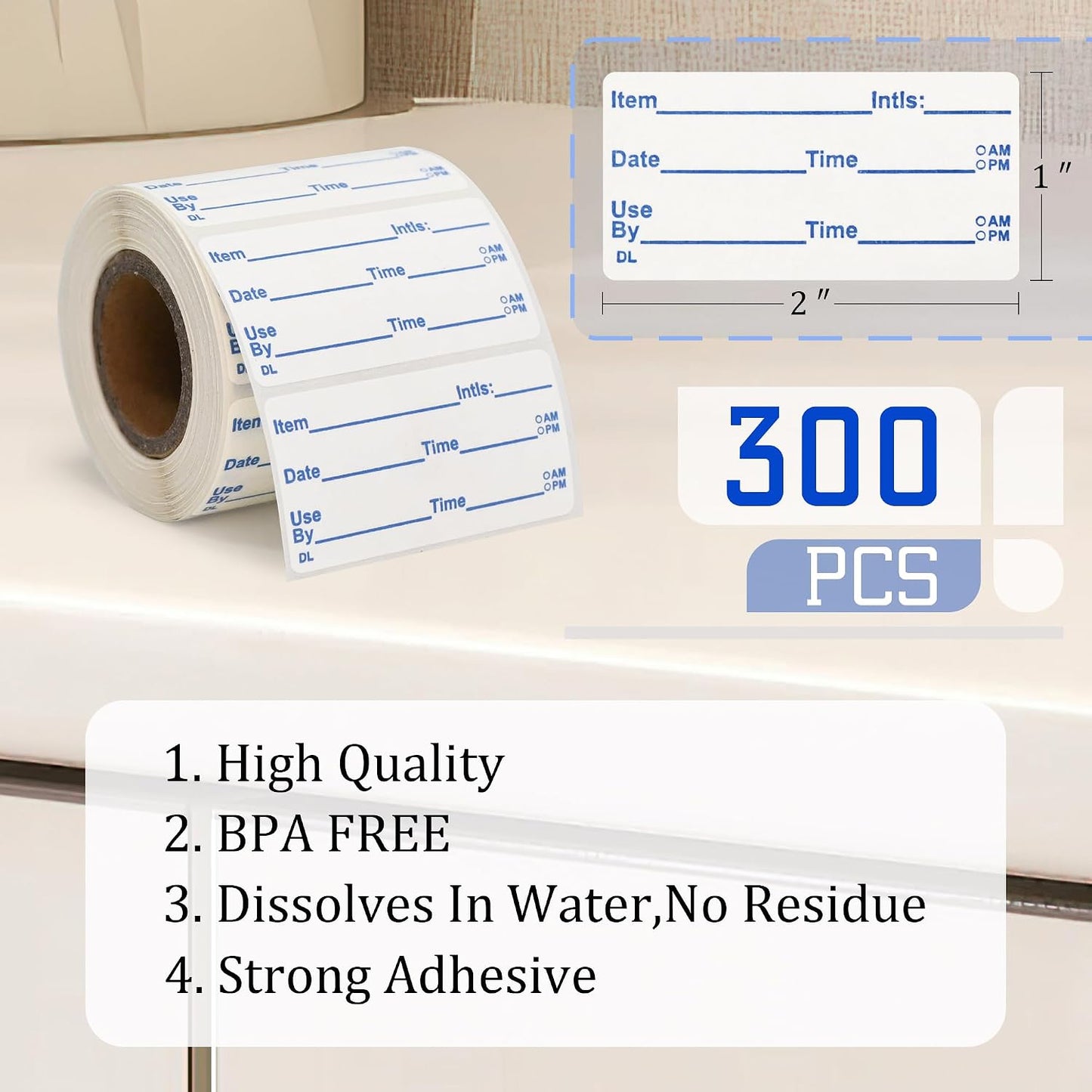 L LIKED 250 Dissolvable Labels 2"x 2" Use By Food Rotation Storage Label